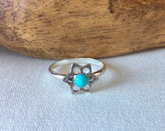 Minimalist Ring, Turquoise Flower Ring, Sterling Silver Stack Ring