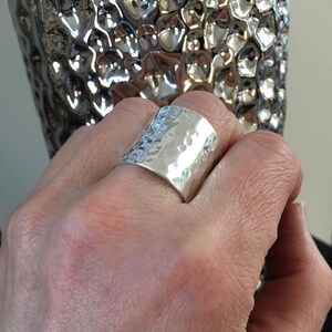 Sterling Silver Hammered Cuff Ring, Cigar Band Ring, Boho Jewelry, Rustic, Wide Band Ring