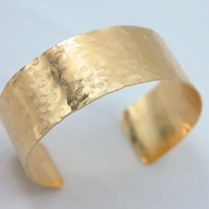 14K Gold Wide Cuff Bracelet Hammered Chunky Gold Filled Gift for Wife