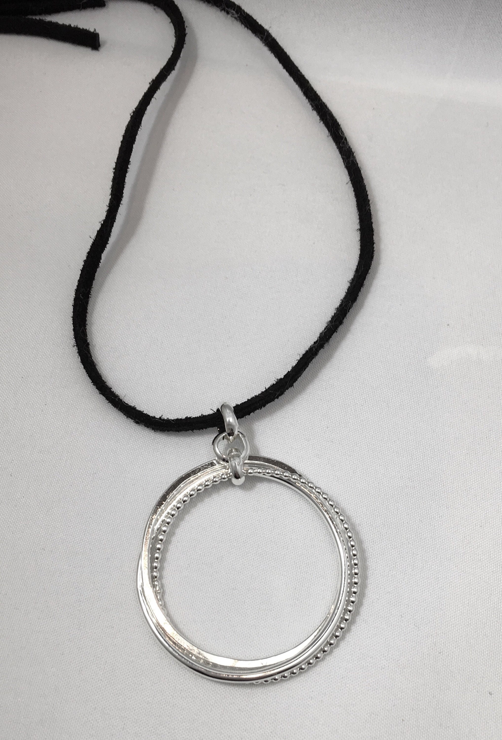 Eternity Necklace, Linked Circles, Sterling Silver, Long