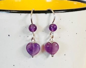 Amethyst Heart Earrings Sterling Silver Valentines Day