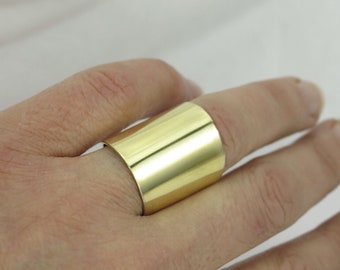 14K Gold Ring Wide Cigar Band Ring, Trendy Ring, Cuff Ring, 14k Gold Cuff Ring