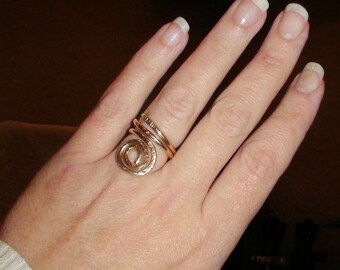 14K Gold Filled Hammered Swirl Double Wrap Ring