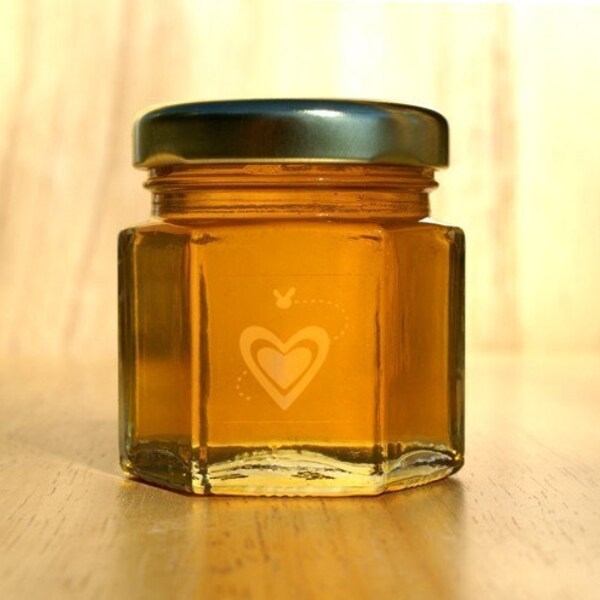 Small Honey Hex Jar Favor- Gold Lid -  Box of (24) 2 oz. jars