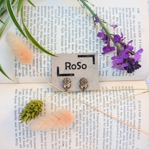 Handmade Wood Stud Earrings - Flowers