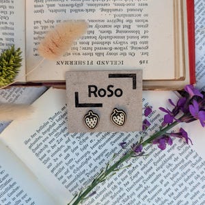 Handmade Wood Stud Earrings - Strawberries