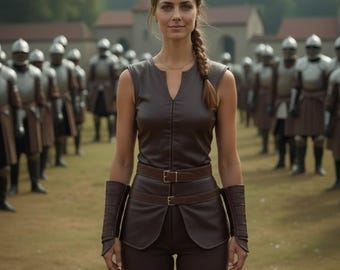 Fantasy Warrior Leather Armor Vest | Women's Medieval Battle Costume | Shoulder Armor Detail | High Quality Genuine Leather | Cosplay Outfit