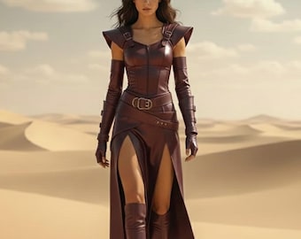 Traje de guerrero de cuero genuino / Vestido de cosplay estilo armadura de fantasía / Disfraz LARP elegante
