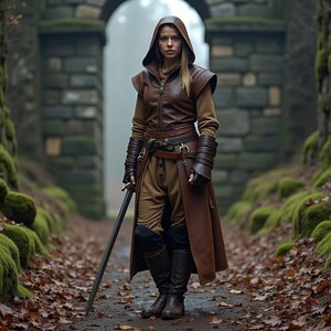 Women's Brown Leather Ranger Costume | Hooded Medieval Warrior Outfit ...