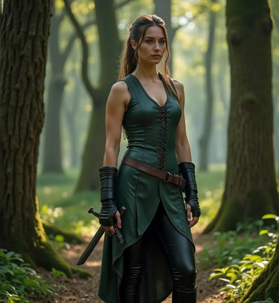 Women Viking Green Rogue Costume | Lace-up Leather Tunic 