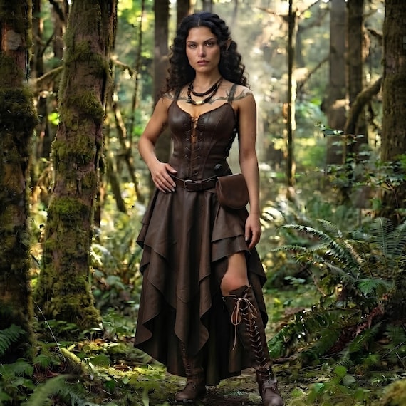Elven Ranger Leather Dress | Woodland LARP Fantasy Armor | Medieval Celtic Cosplay Costume
