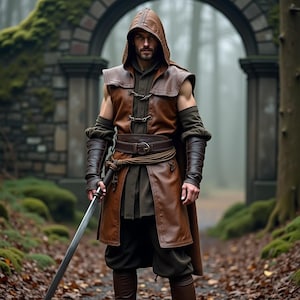 Brown Leather Ranger Costume for Men | Medieval Fantasy Warrior Outfit | Renaissance Roleplay Combat Gear | LARP Stealth Assassin Cosplay