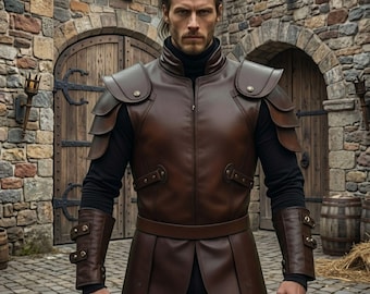 Brown Genuine Leather Armor | Medieval Warrior Costume For Him | Viking LARP Chest plate | Fantasy Cosplay Outfit | Tactical Shoulder Armor