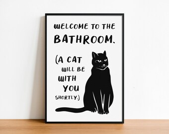 Funny Bathroom Sign – Black Cat Wall Art – Humorous Loo Decor – Pet Lover Gift