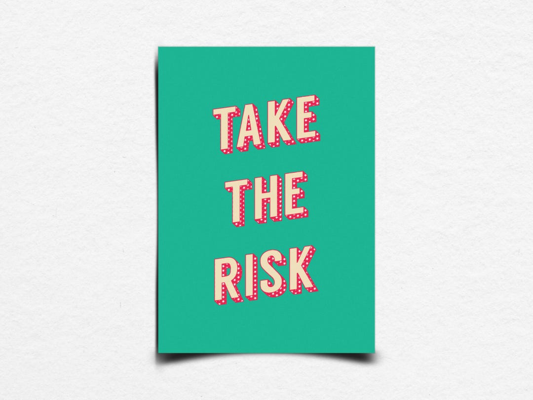 Fun Take the Risk 3D Lettering Quote | Colourful Typography Print ...