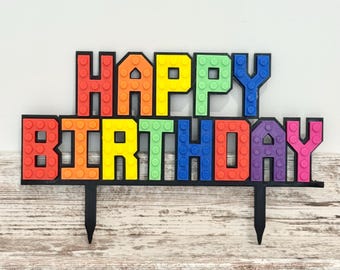 Décoration de gâteau Happy Birthday style brique