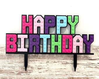 Décoration de gâteau Happy Birthday style brique