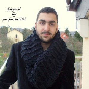 BLACK,knitted Scarf for MAN,Rundschal in schwarz für Ihn!Winter!
