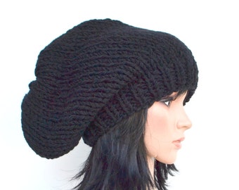 Chunky Hat,Long Beanie BLACK! GESTRICKT! Für Sie und Ihn!