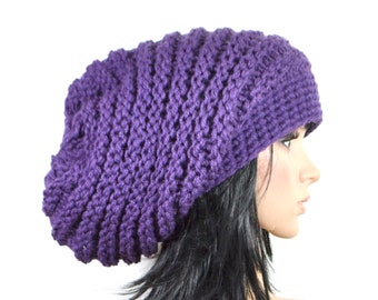 Chunky Hat,Long Beanie,purple,For Women,For Men,Slouchy,Strickmütze!