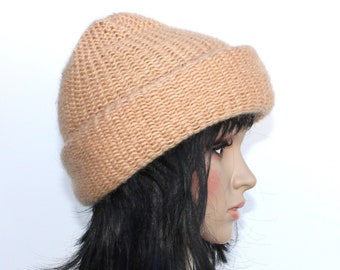 Chunky Hat,Long Beanie, Strickmütze, Wintermütze,beige,Ski Beanie!