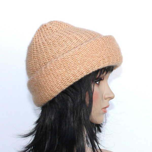 Chunky Hat,Long Beanie, Strickmütze, Wintermütze,beige,Ski Beanie!