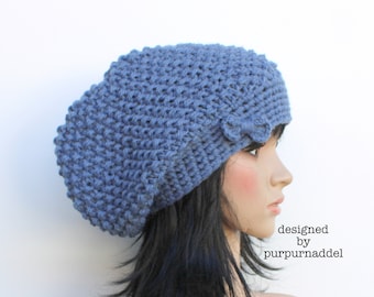 Sombrero grueso, gorro largo, jeansblue, para mujeres, Slouchy, sombrero de punto!