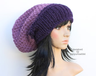 Chunky Hat,Long Beanie,Plum, Unikat!