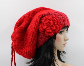 Besondere Chunky Boho,Gorro,Super Lang!!Rot!Glitzereffekt