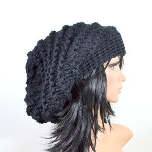 Chunky Hat,Lange Beanie,Schwarz,Für Frauen,Für Männer,Slouchy,Strickmütze image 1