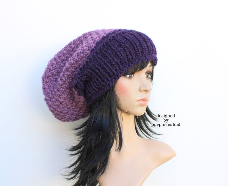 Chunky Hat,Long Beanie,Plum, Unikat image 1