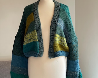 Unikat!Cardigan Green, grün, Wald , Strickmantel Oversize, Grobstrickjacke ,Onesize, Blue,Home!Damen!Wool, Sweater,Chunky!