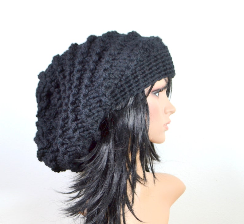 Chunky Hat,Lange Beanie,Schwarz,Für Frauen,Für Männer,Slouchy,Strickmütze image 1