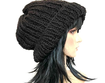 Gorro largo, Strickmütze, Wintermütze, Chunky, Mütze, Für Damen, Für Männer. ¡Negro!