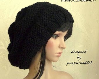 Chunky Mütze,Boho, Beanie, Wintermütze, Strickmütze, Dreads, Lange, warme Mütze, schwarz!
