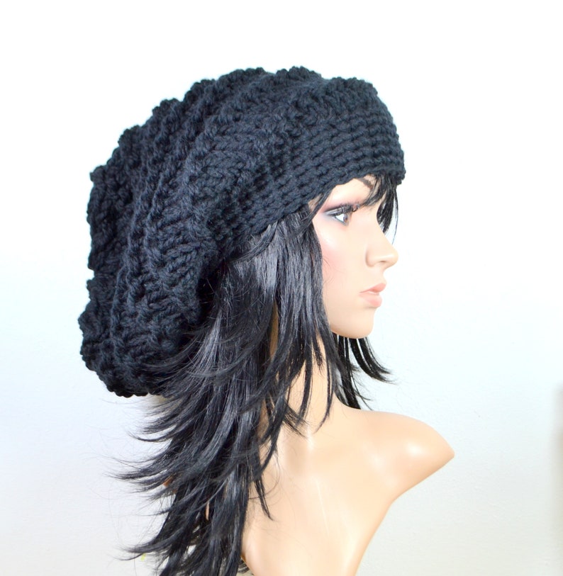 Chunky Hat,Lange Beanie,Schwarz,Für Frauen,Für Männer,Slouchy,Strickmütze image 2