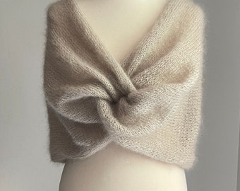Brautstola, Stola, Schal, Strickschal, Umhang, Hochzeit, Alpaka Schal, Bolero, Jacke, Brautumhang, Milchcafe, Handgestrickt,Wickelschal,Tuch