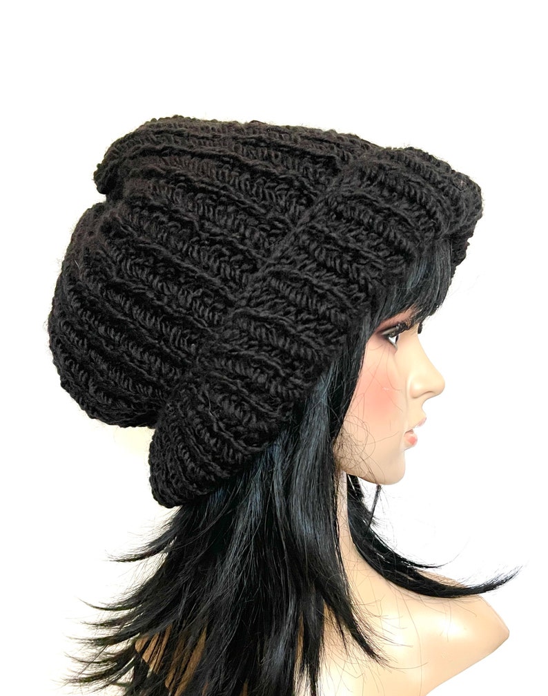 Gorro largo, Strickmütze, Wintermütze, Chunky, Mütze, Für Damen, Für Männer. Negro imagen 3