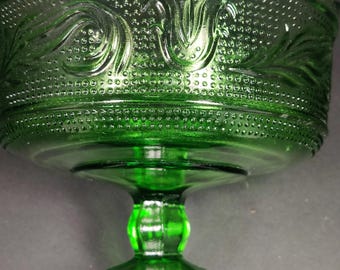 Vintage E.O.Brody Co. Green Glass Pedestal Compote Dish