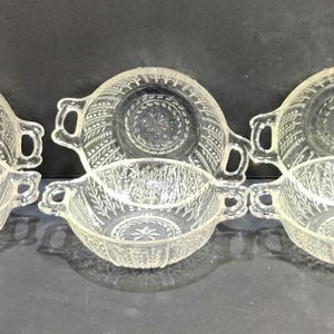 Set Of 6 Vintage Federal Glass 2 Handled &quot; Wheat & Star&quot; Pattern Dessert Bowls