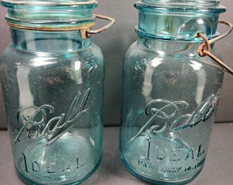 2 Vintage Ball/ Ideal Blue/Green Canning Jars