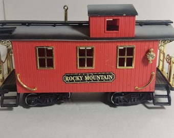 Vintage "New Bright" Rocky Mountain G Scale Red Caboose/ Gold Trim