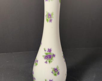 Vintage Lefton Porcelain Vase/ Purple Flowers/Gold Trim/7 1/4"