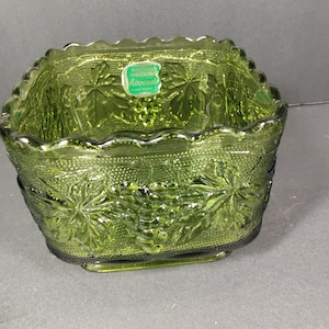Vintage Anchor Hocking Green Glass Square Planter/ Dish
