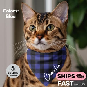 Personalisiertes Katzen Halstuch mit Namen - Buffalo Plaid Haustier-Halsband Zubehör - Benutzerdefinierte Kätzchen Schal - Verstellbares Katzen-Bandana - Benutzerdefiniertes Katzen-Bandana