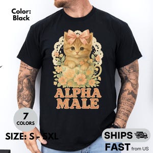 Vintage Alpha Male Cat T-Shirt – Cute Kitten in Floral Teacup Graphic Tee – Retro Cat Lover Tee – Men’s Alpha Male Tee – Funny Cat Dad Gift