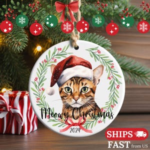 Cat Christmas Ornament 2024 | Cute Santa Cat Ornament | Christmas Holiday Cat Gift | Merry Christmas Cat Decor | Cat Christmas Ornament Gift