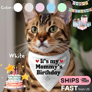 Cat Mommy Birthday Bandana | Cat Birthday Gift | Cat Bandana for Mom’s Birthday Celebration | Adjustable Cat Accessory | Cute Cat Outfit