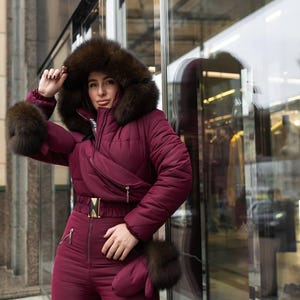 Woman snowsuit Burgundy  woman ski suit Burgundy  ski suit Warm jumpsuit woman Winter activewear Gift for skier Sister birthday gift ideas