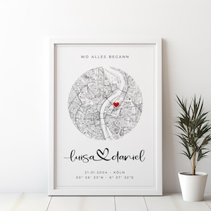 Wo alles begann - Koordinaten Poster Rund | Karte personalisiert | Geschenk Verlobung, Valentinstag, Heirat, Hochzeitstag, Pärchen Jahrestag